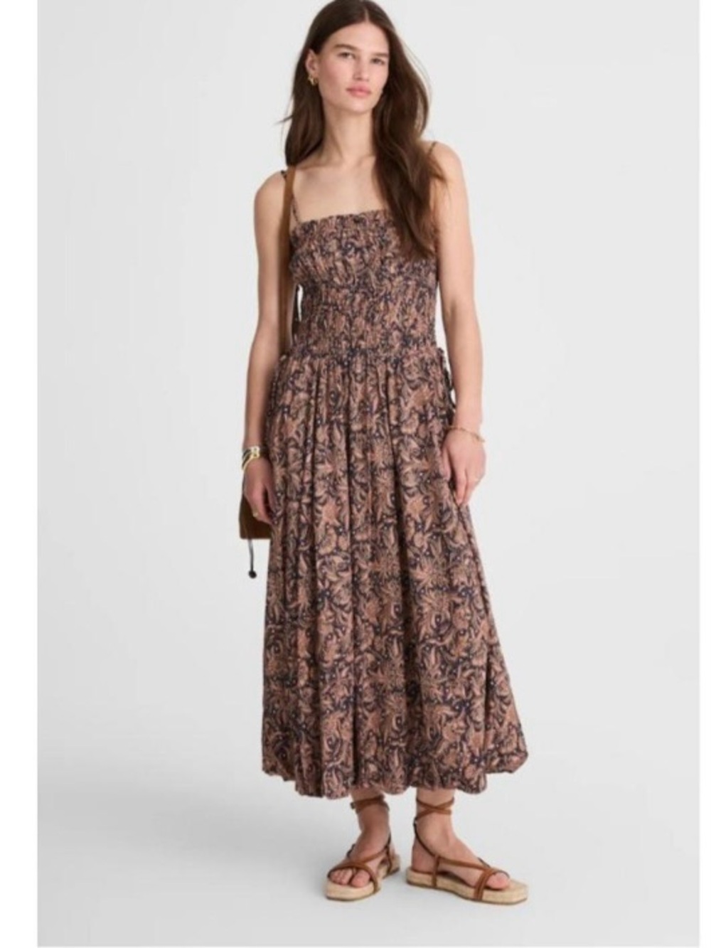 Madewell Smocked Bubble-Hem Midi Dress in Paisley New Sleeveless